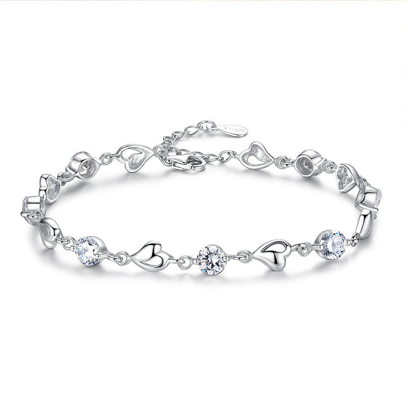 Bracelets artistiques en forme de cœur en cristal bleu pour femmes avec diamants