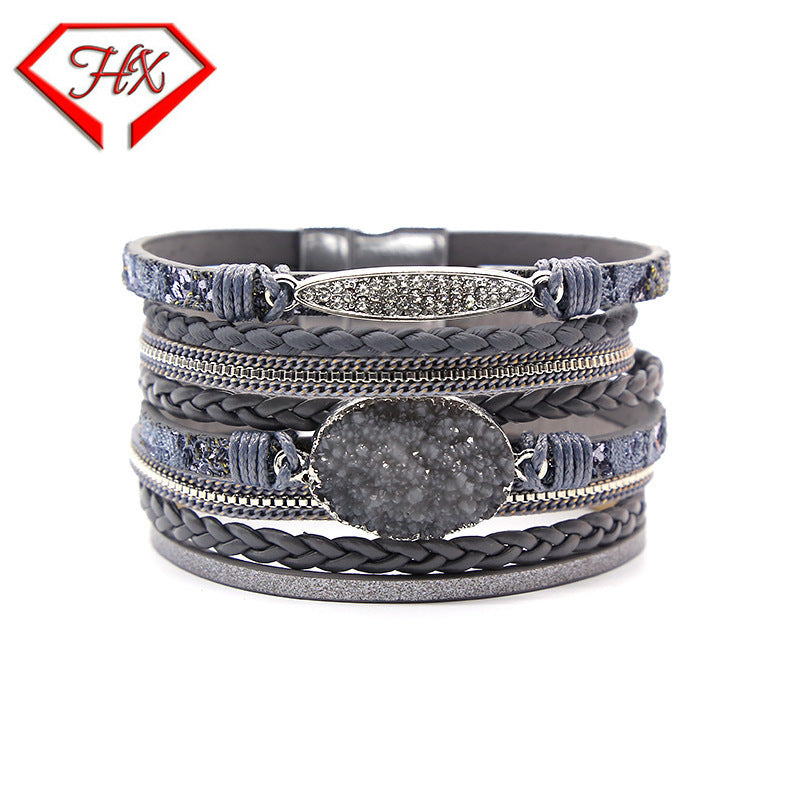 Women's Fashion Electroplated Leather Magnetic Buckle Jewelry Bracelets