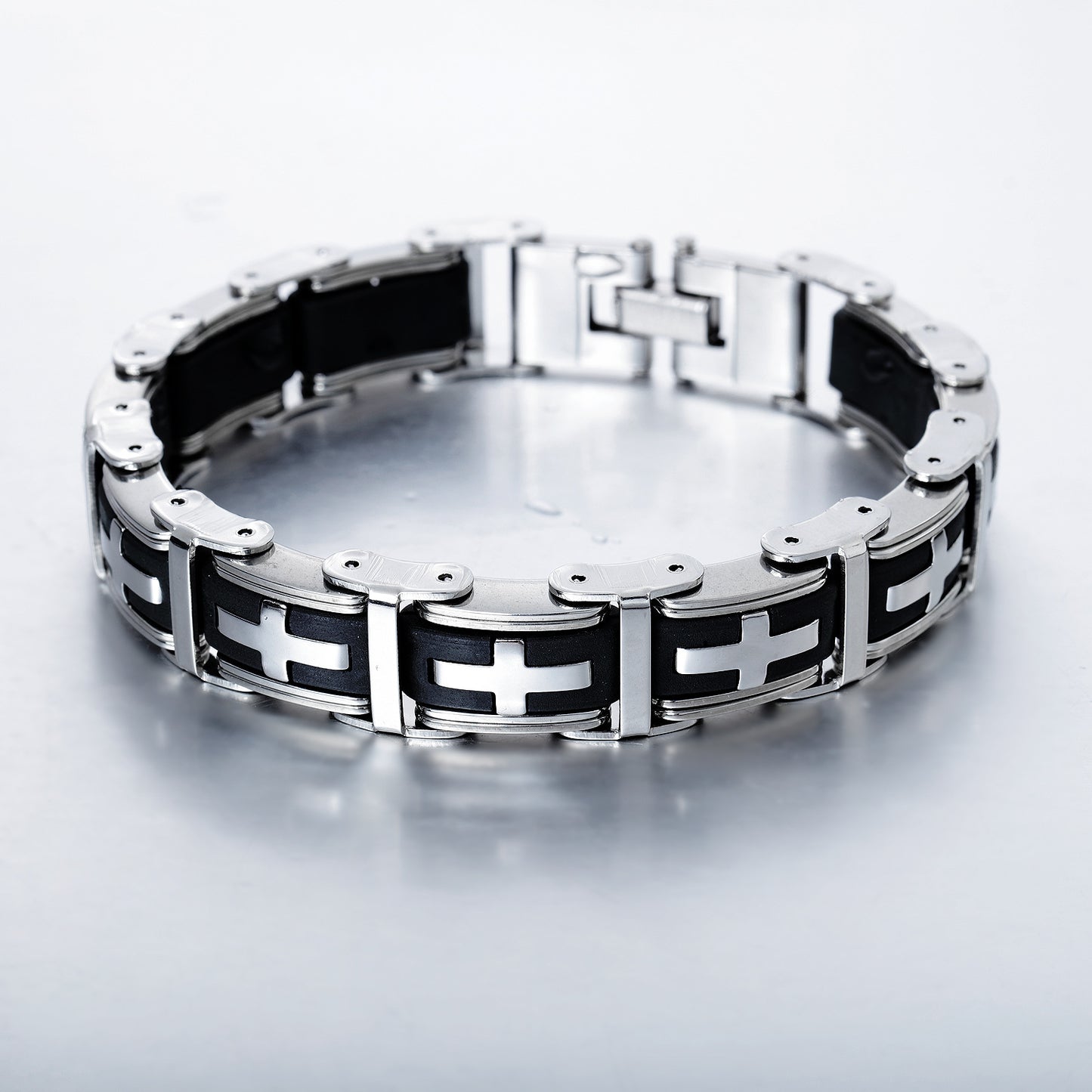 Herren-Armbänder mit kreativem Ornament, klassisches Kreuz, Edelstahl, Kieselgel