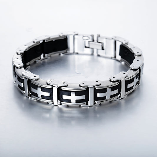 Men's Creative Ornament Classic Cross Stainless Steel Silica Gel Bracelets