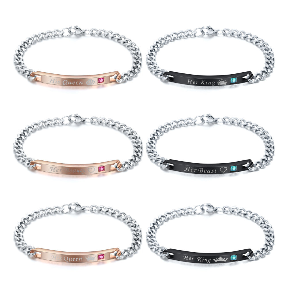 Paire de bracelets en acier inoxydable pour femmes, amoureux de l'acier et du titane, simples et sauvages