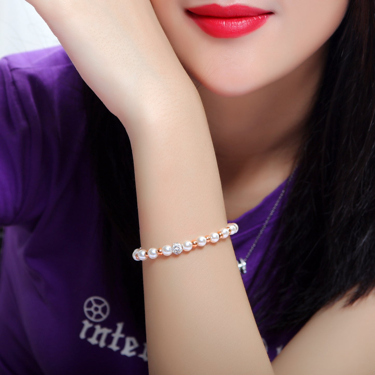 Women's Style Fashion Pearl Spacer Beads Titanium Steel Bracelets