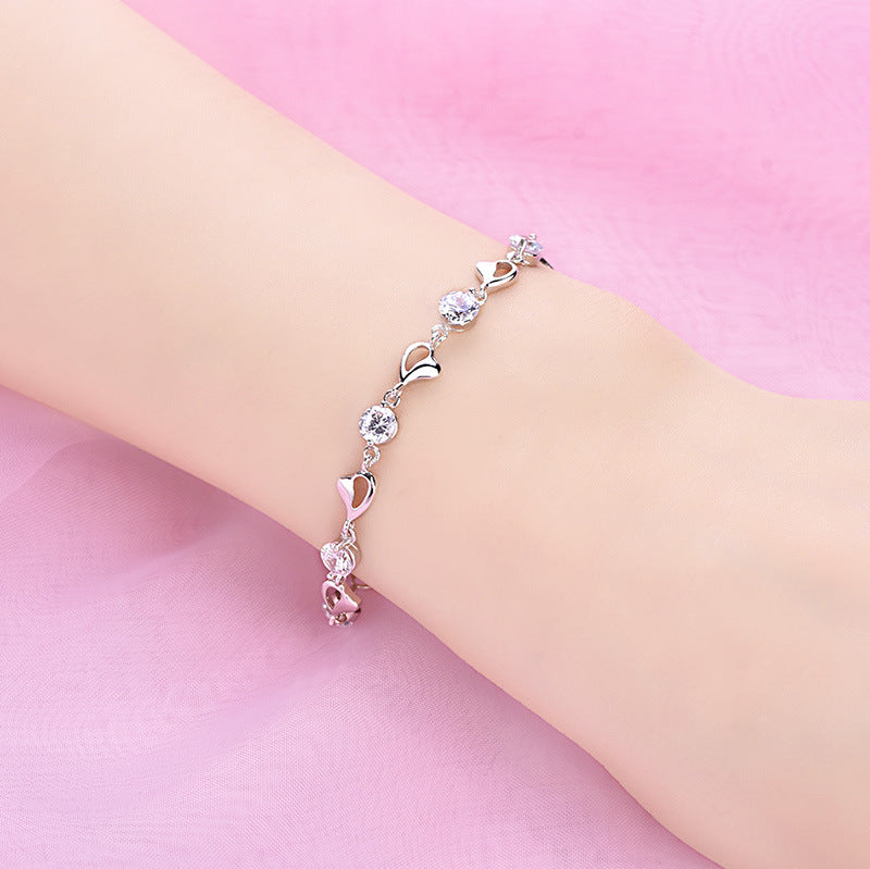 Bracelets légers pour femmes, en argent sterling, cristal, amour