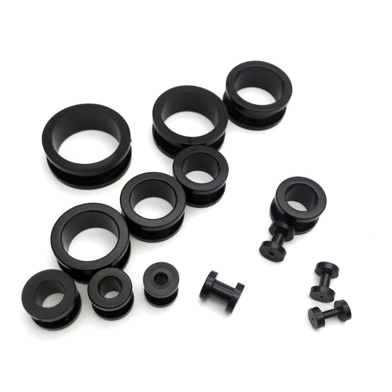 Piercing Black White Resin Cylindrical Pulley Ear Extender Stud Earrings