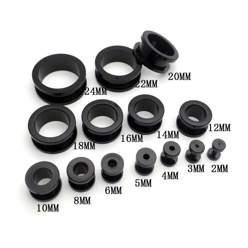 Piercing Black White Resin Cylindrical Pulley Ear Extender Stud Earrings