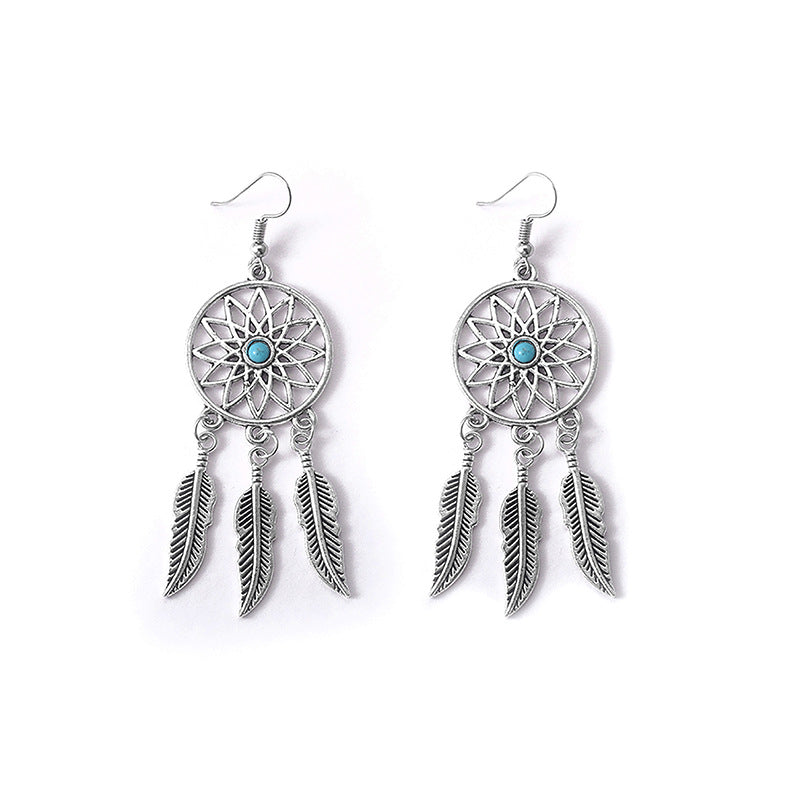 Women's Feather Eardrops Pu Popular Hollow Earrings