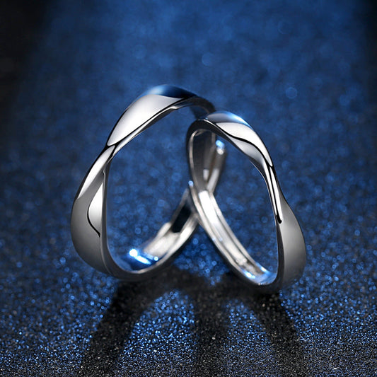 Women's & Men's & Water Ripple Mobius Strip Couple Sier Open Rings