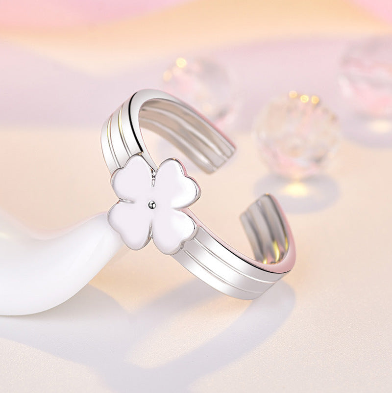 Women's Clover Rose Gold Plated Opening Adjustable Rings