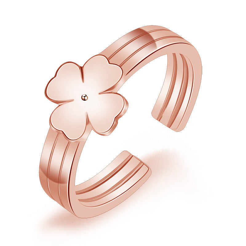 Women's Clover Rose Gold Plated Opening Adjustable Rings