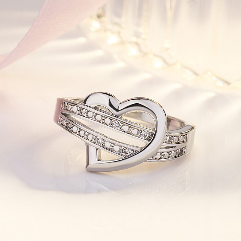 Women's Fashion Sier Color Love Heart Female Rings