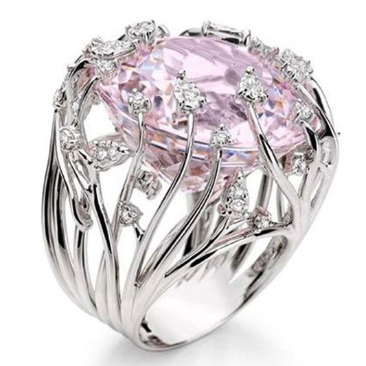 Inlaid Pink Crystal Female Creative Exaggerating Rings