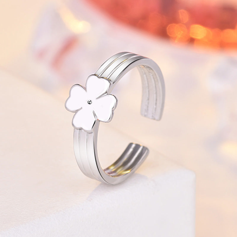 Women's Clover Rose Gold Plated Opening Adjustable Rings