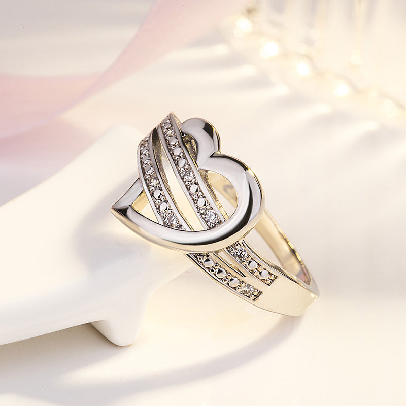 Women's Fashion Sier Color Love Heart Female Rings
