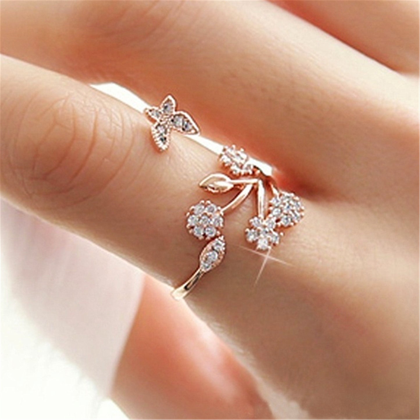 Butterfly Open Snowflake Zircon Rose Gold Rings