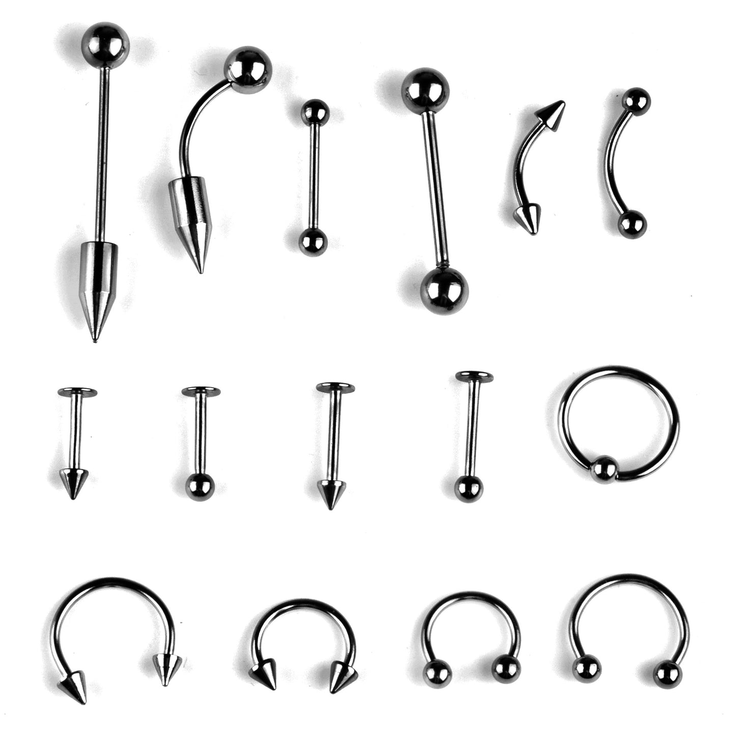 Tongue Pin Mixed Suit Stainless Steel Labret Eyebrow Nose Belly Stud Earrings