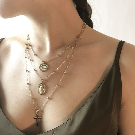 Women's Vintage Exaggerated Personalized Sequined Copper Bead Virgin Necklaces