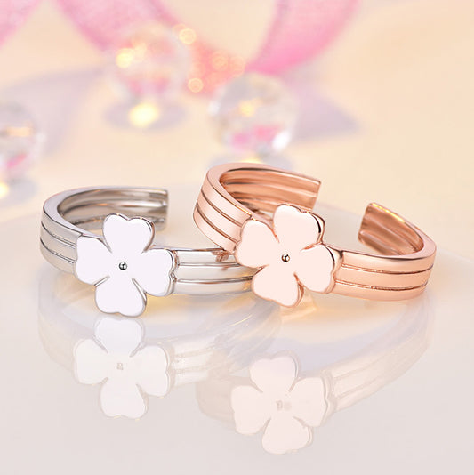 Women's Clover Rose Gold Plated Opening Adjustable Rings