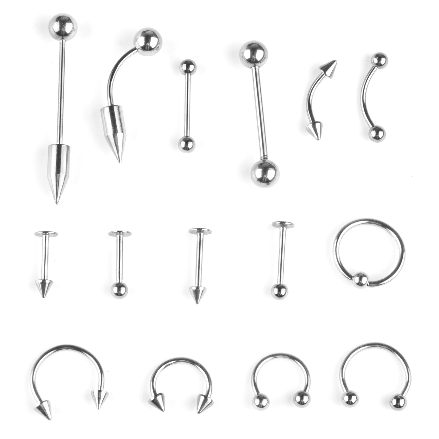 Tongue Pin Mixed Suit Stainless Steel Labret Eyebrow Nose Belly Stud Earrings