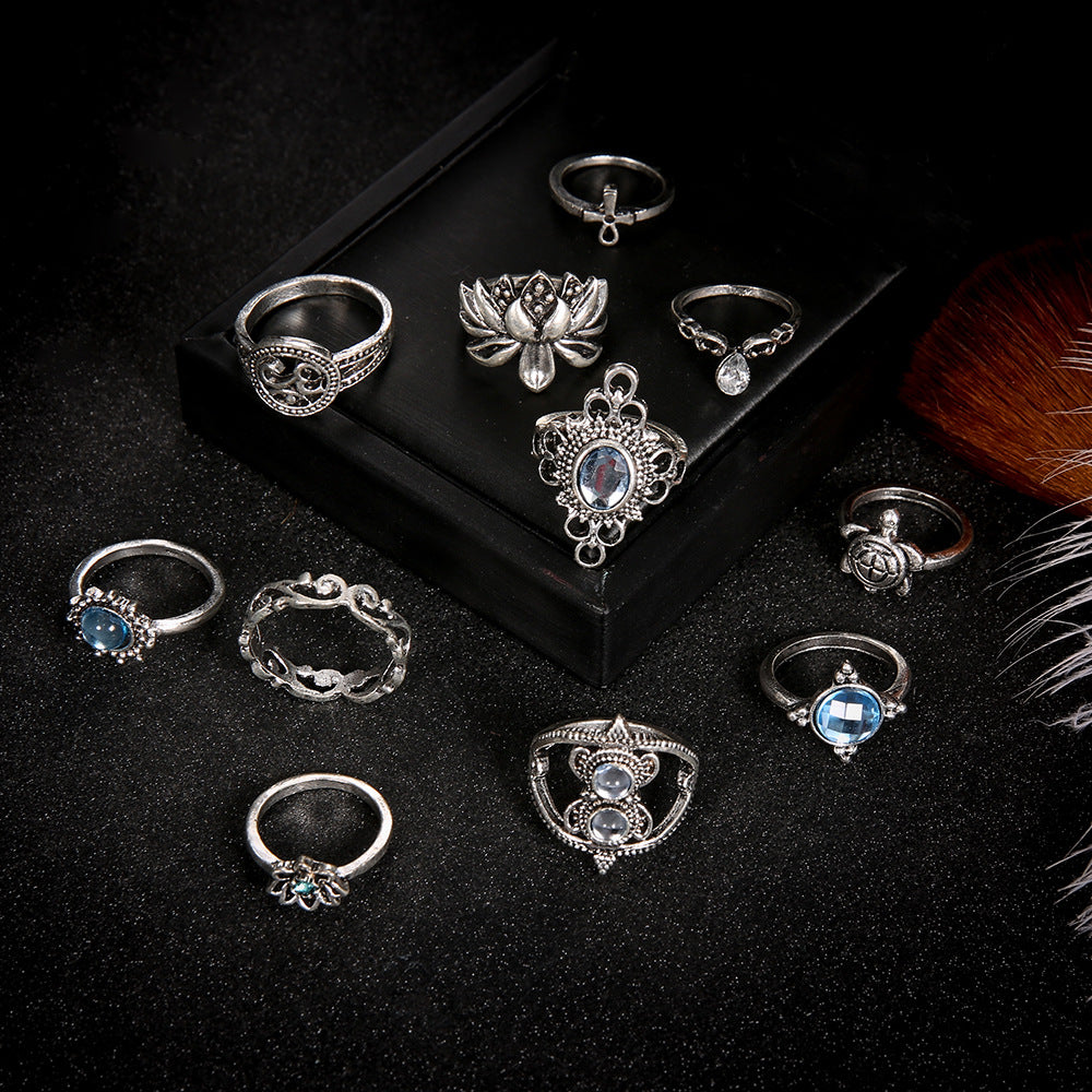 Shining Diamond Gem Turtle Cross Lotus Rings