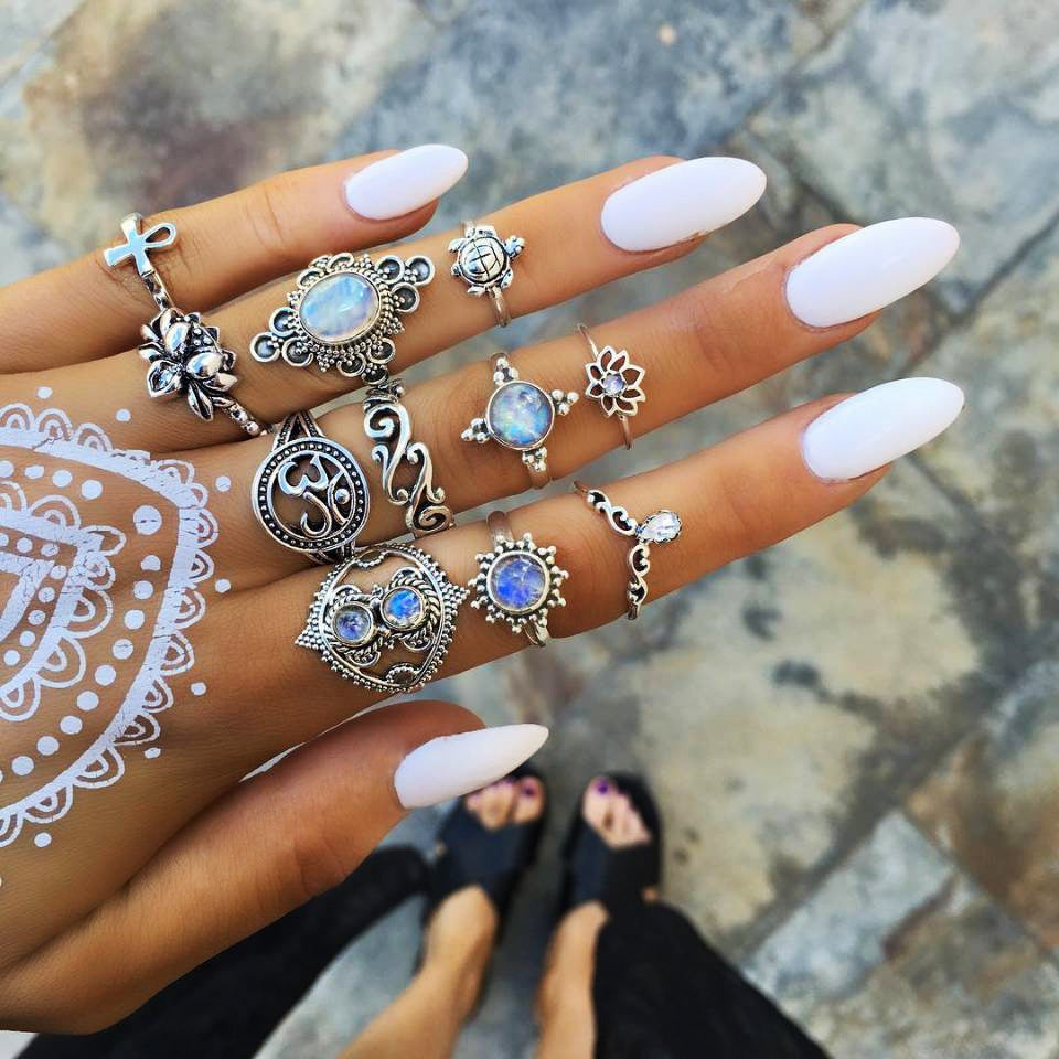 Shining Diamond Gem Turtle Cross Lotus Rings