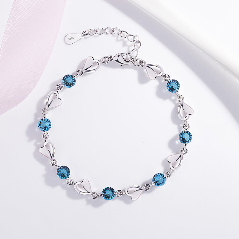 Bracelets artistiques en forme de cœur en cristal bleu pour femmes avec diamants