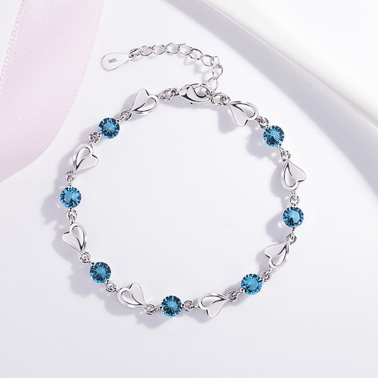 Women's Artistic Blue Crystal Heart-shaped With Diamonds Bracelets