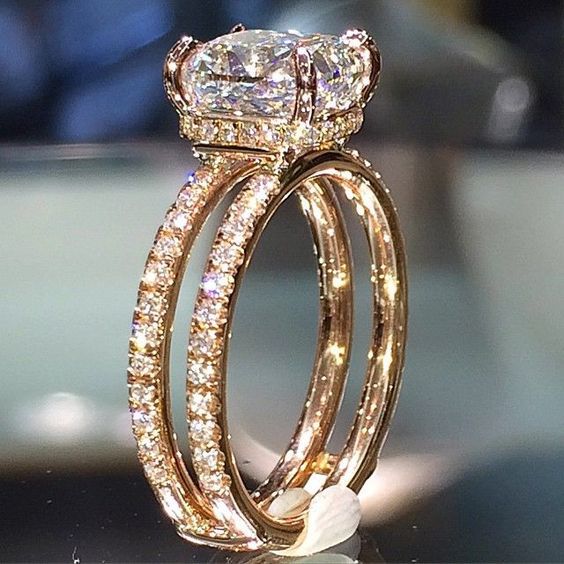 Gold Plated Diamond Crown Square Princess Rings