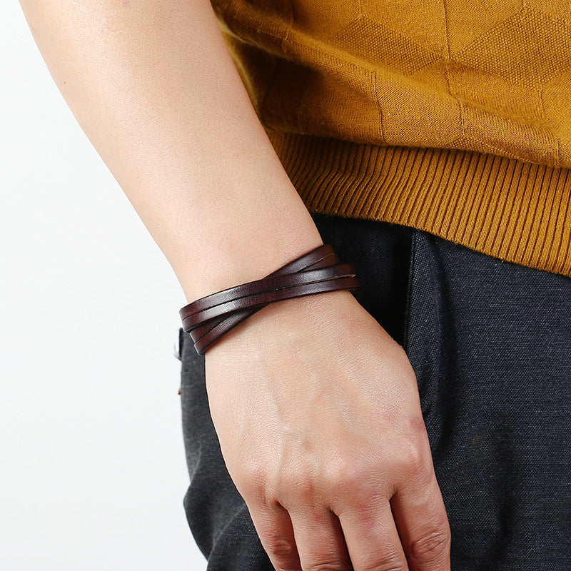 Bracelets de mode ornements en cuir de bétail simples à deux cercles pour hommes