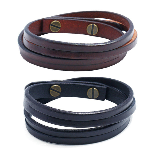 Bracelets de mode ornements en cuir de bétail simples à deux cercles pour hommes