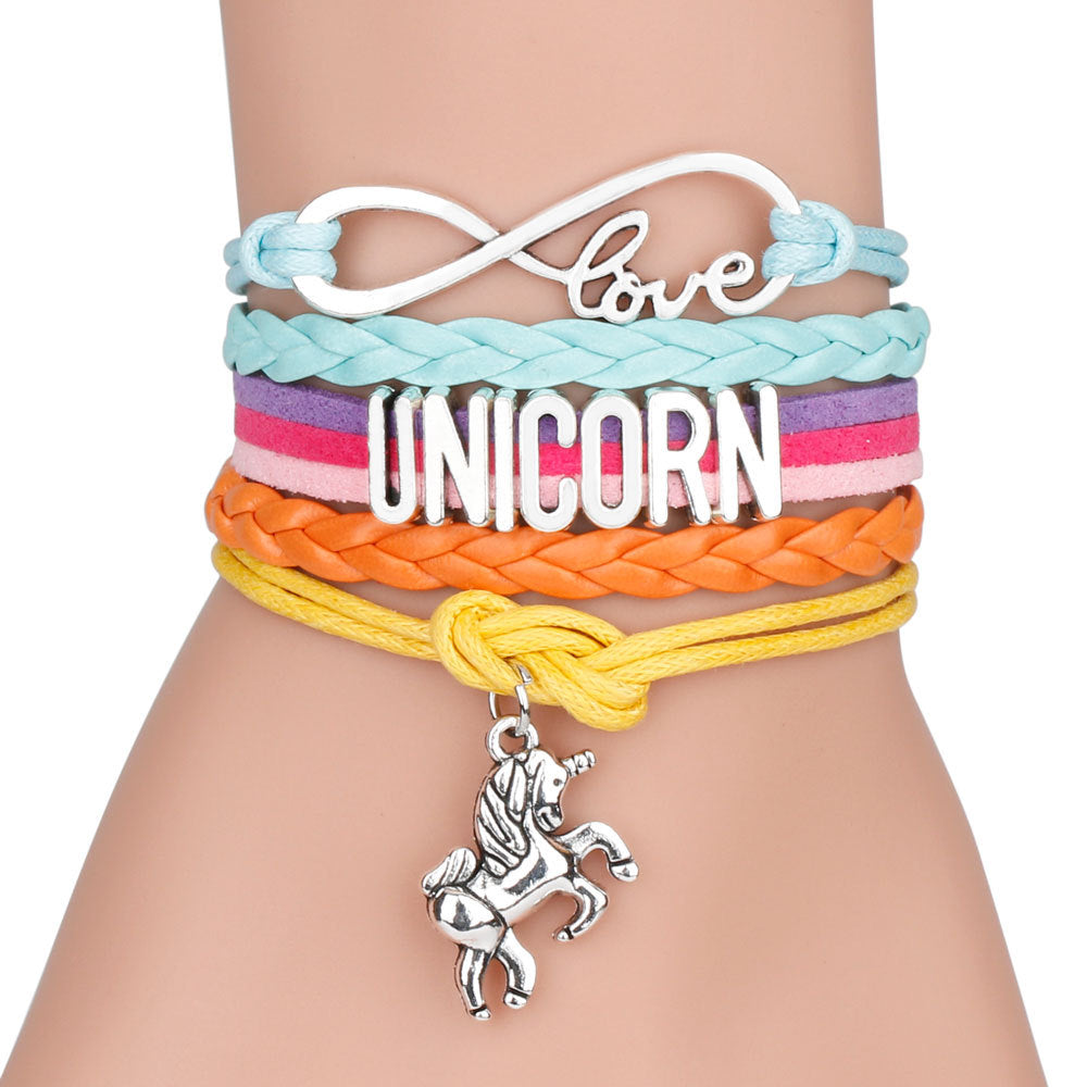 Accessoires Bracelets de couleur tissés avec lettres colorées et licorne