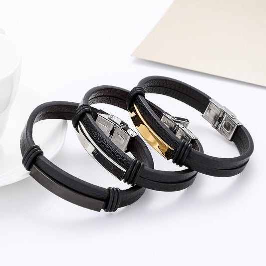 Men's Fashion Retro Titanium Steel Leather Couple Bracelets