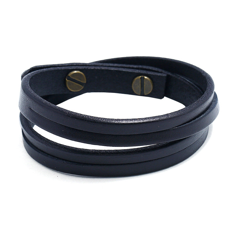 Bracelets de mode ornements en cuir de bétail simples à deux cercles pour hommes