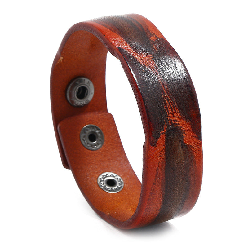 Einfache Retro-Rinderleder-Ornamentarmbänder für Herren im Punk-Stil