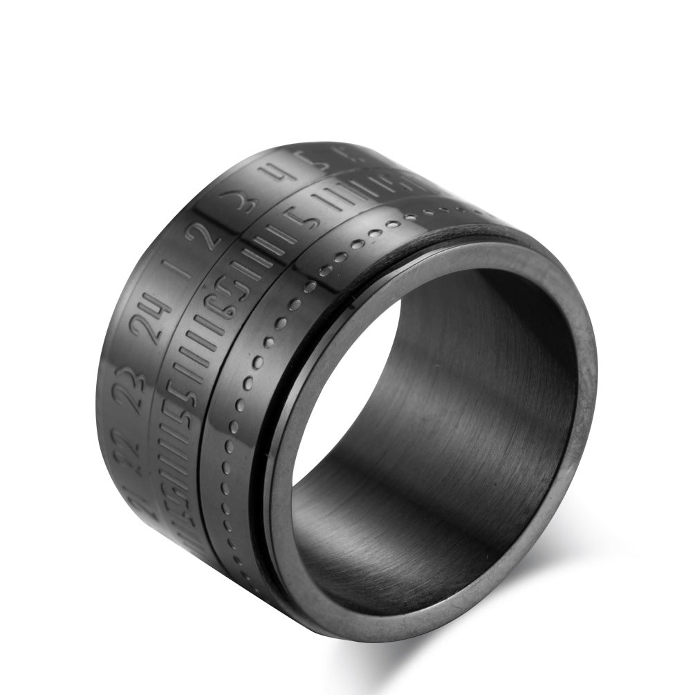 Men's Titanium Steel Time Rotating Arabic Digital Rings