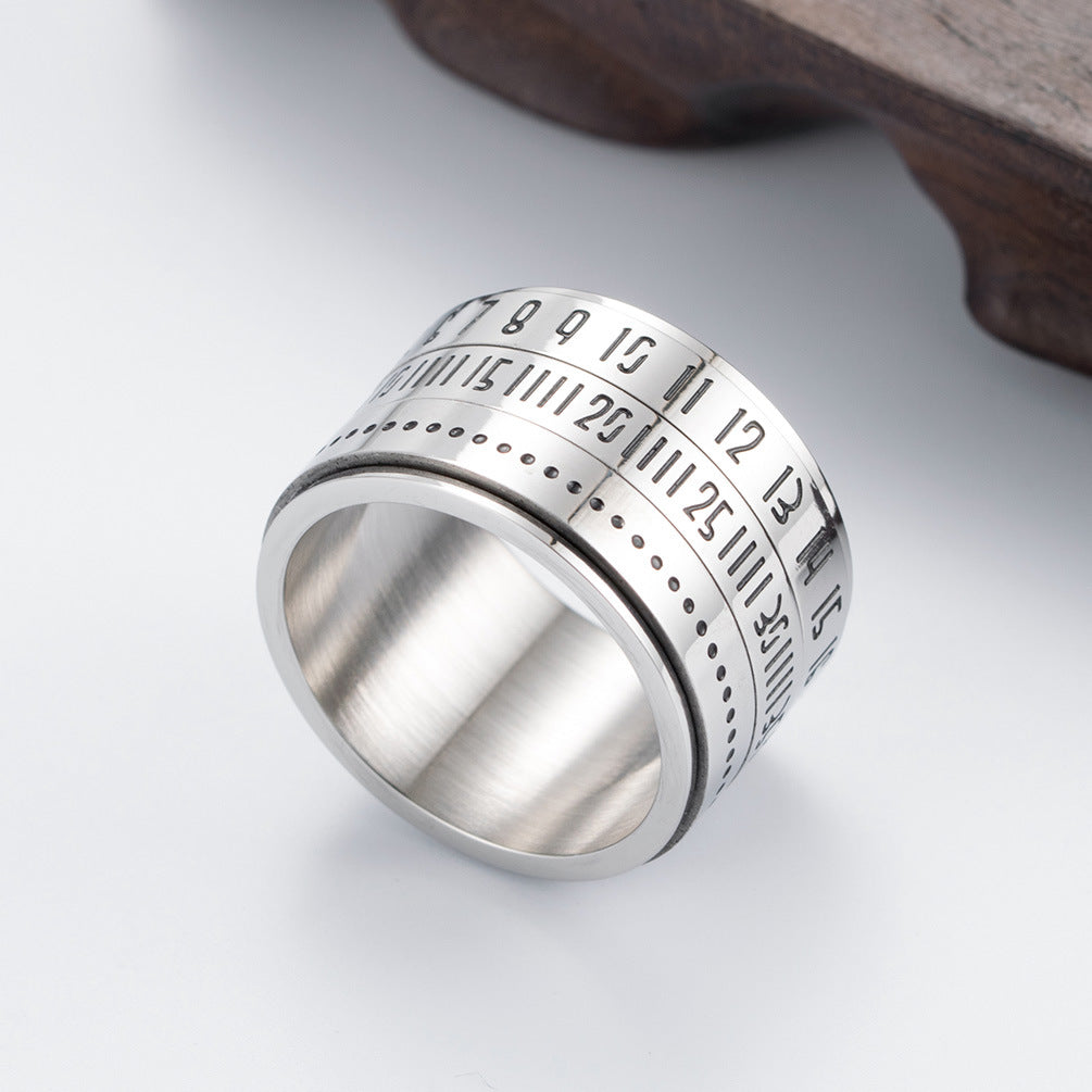 Men's Titanium Steel Time Rotating Arabic Digital Rings