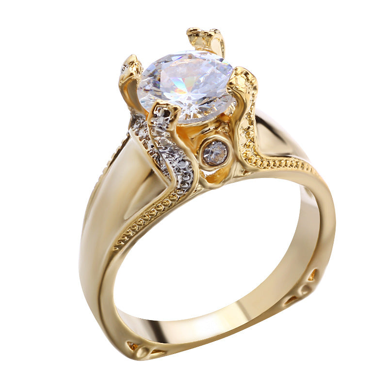 Gold Plated Diamond Crown Creative Color Rings