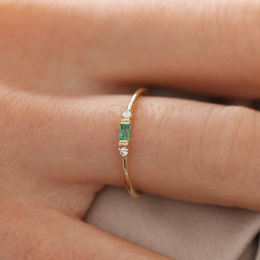 Rose Gold Female Emerald Zircon Plated Rings