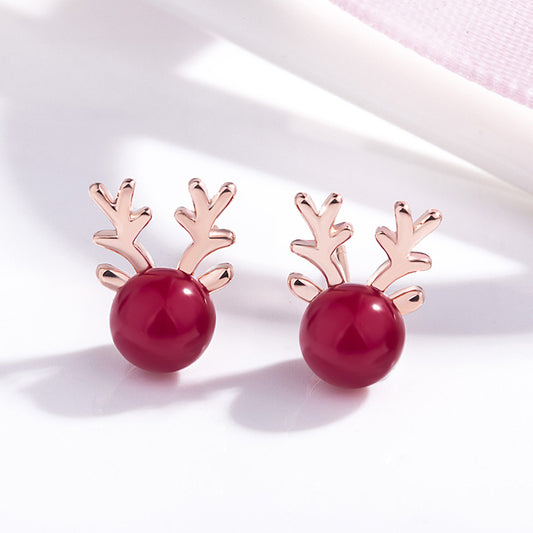 Boucles d'oreilles en forme de grenade et d'élan artistique Mori de style coréen pour femmes