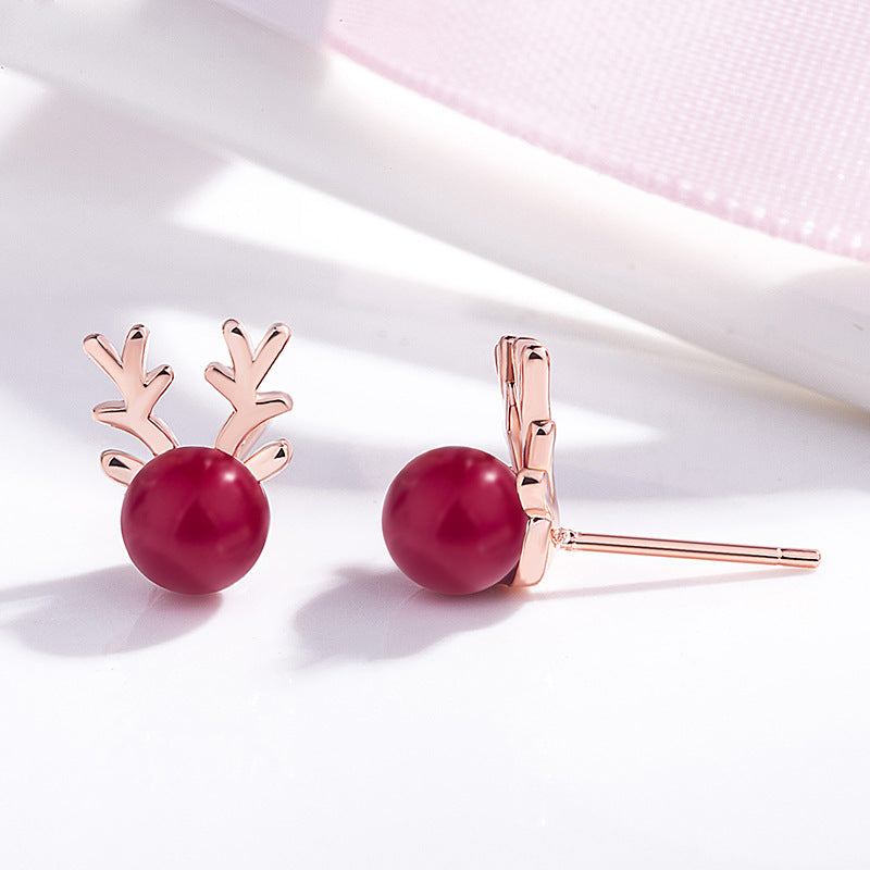 Boucles d'oreilles en forme de grenade et d'élan artistique Mori de style coréen pour femmes