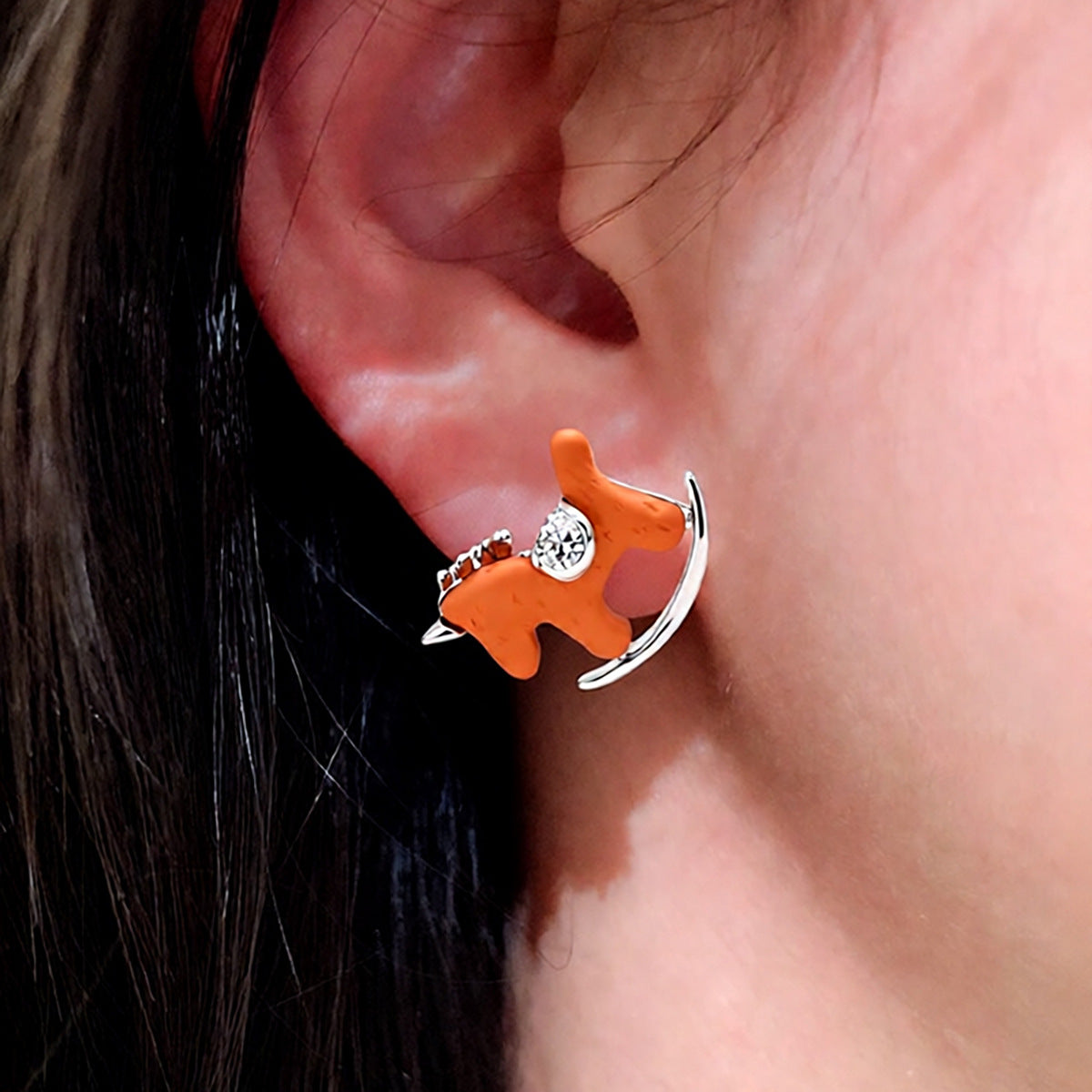 Sier Resin Pony Flower Life Personality Retro Cartoon Earrings