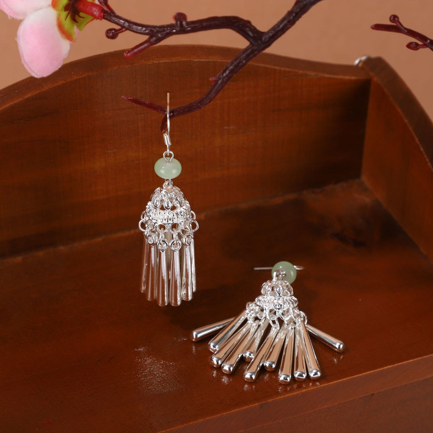 Sier Ethnic Minority Style Female Long Tassel Temperament High Earrings