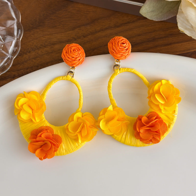 Women's Yellow Flower Mesh Vacation Style Niche High-grade Rings