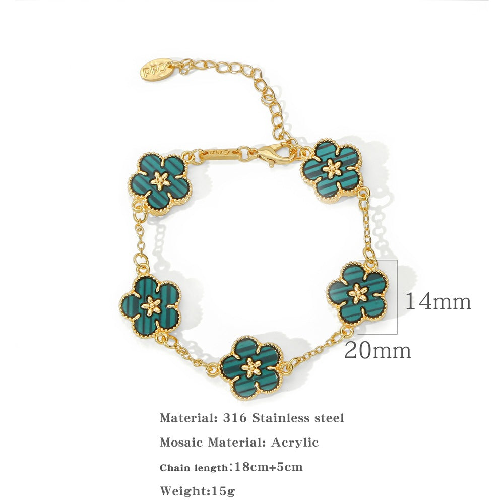 Women's Style Titanium Steel Five Gold Flower Pendant Bracelets