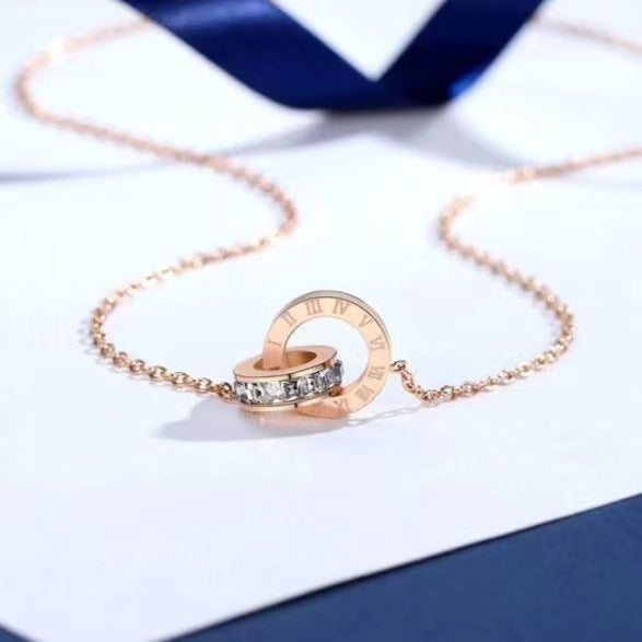 Buckle Roman Digital Diamond Titanium Steel Female Clavicle Chain Necklace