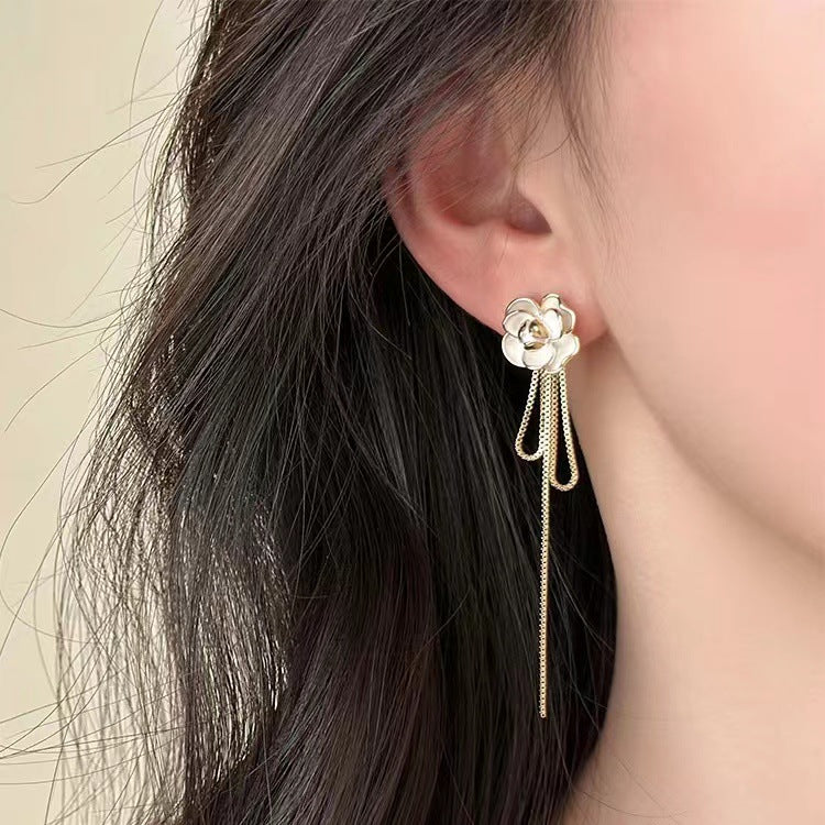 Women's Camellia Long Tassel Niche Design High-grade Light Luxury Earrings