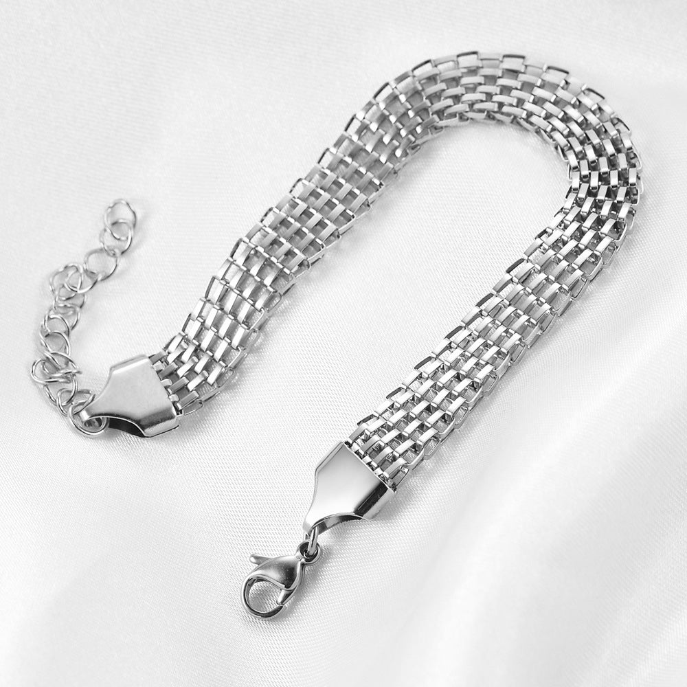 Women's Simple Titanium Steel Vacuum Gold-plated Twist Wide Woven Bracelets