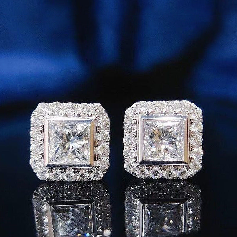 Women's Shi Classic Geometric Square Diamond Zircon Best Earrings