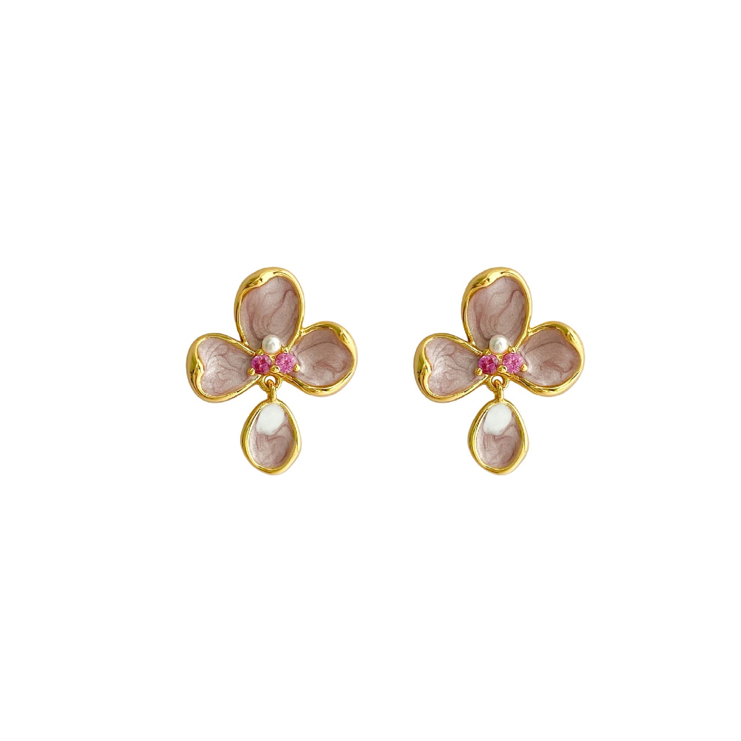 Enamel Drip Glazed Pink Flower Integrated Light Luxury Ear Clip