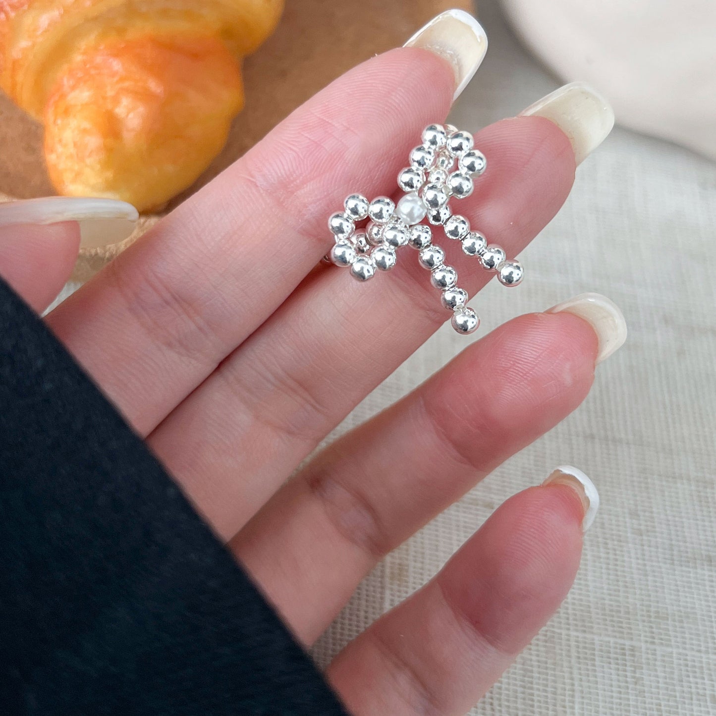 Bagues de personnalité et de mode pour femmes, perles rondes extensibles en argent