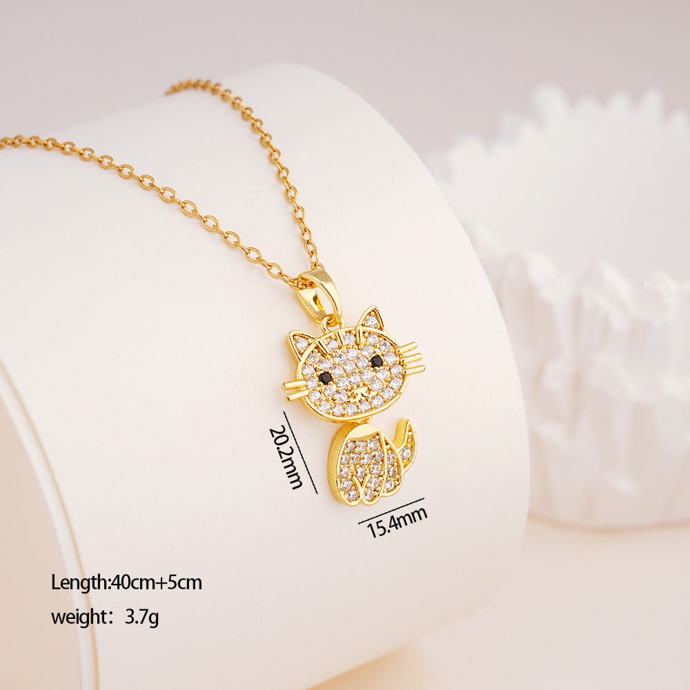 Dripping Oil Cute Cat Female Design Exquisite Fashion Personality Stainless Necklace